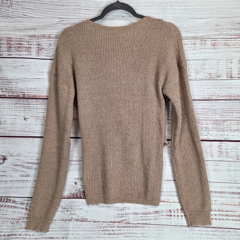 Carmel Brown Parisian Wrap Knit Sweater S Soft Rib Knit Parisian Minimalist NWT - Picture 2 of 9